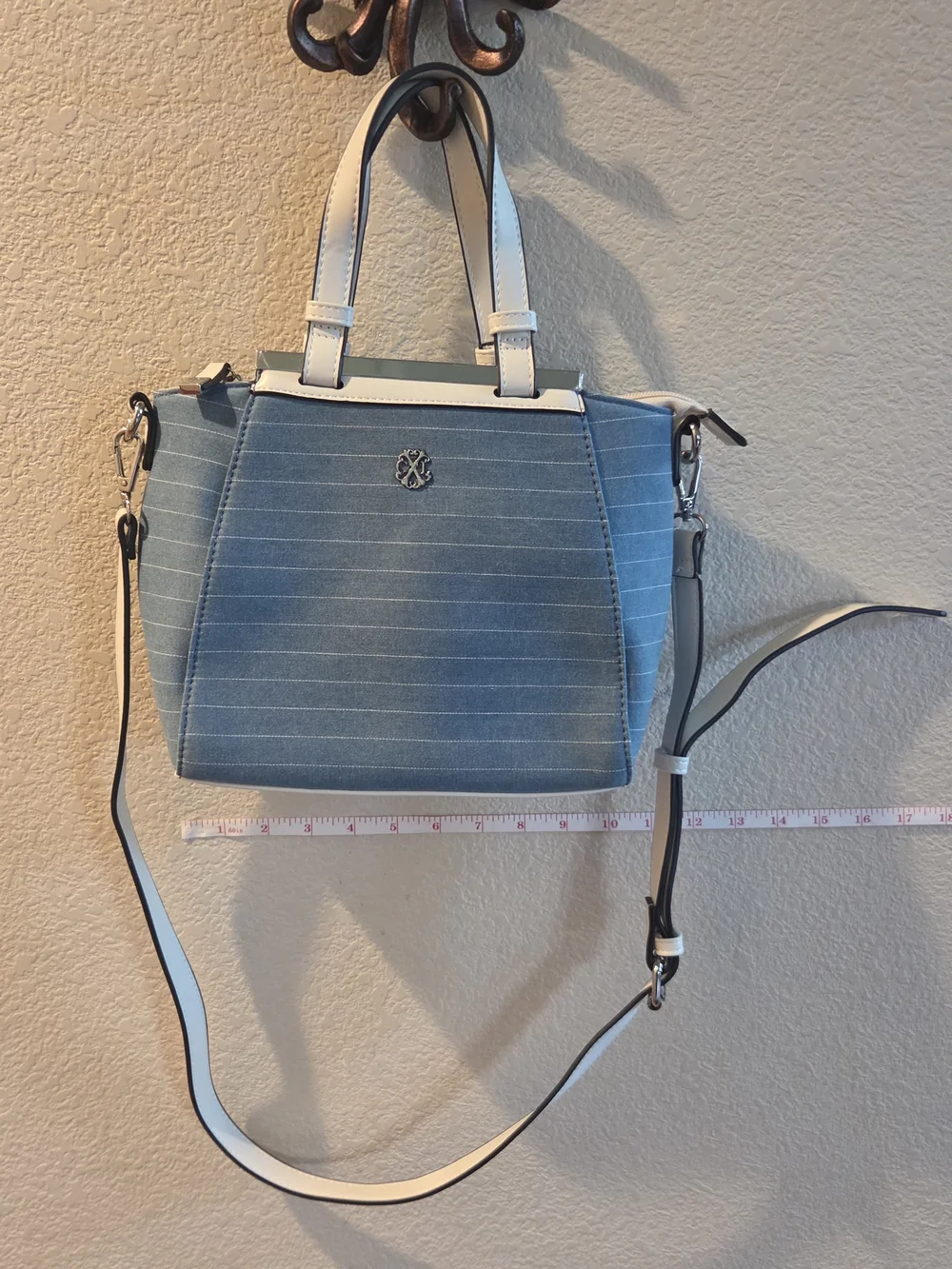 CXL BY CHRISTIAN LACROIX GIULIA SATCHEL LIGHT BLUE DENIM STRIPE